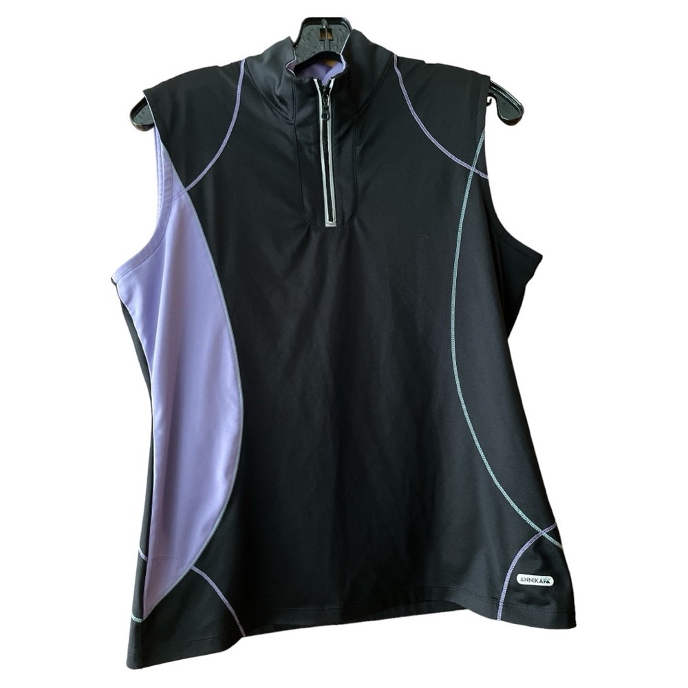 Annika Cutter & Buck Sleeveless Golf Polo Shirt 1/4 Zip Black Purple Size‎ Large